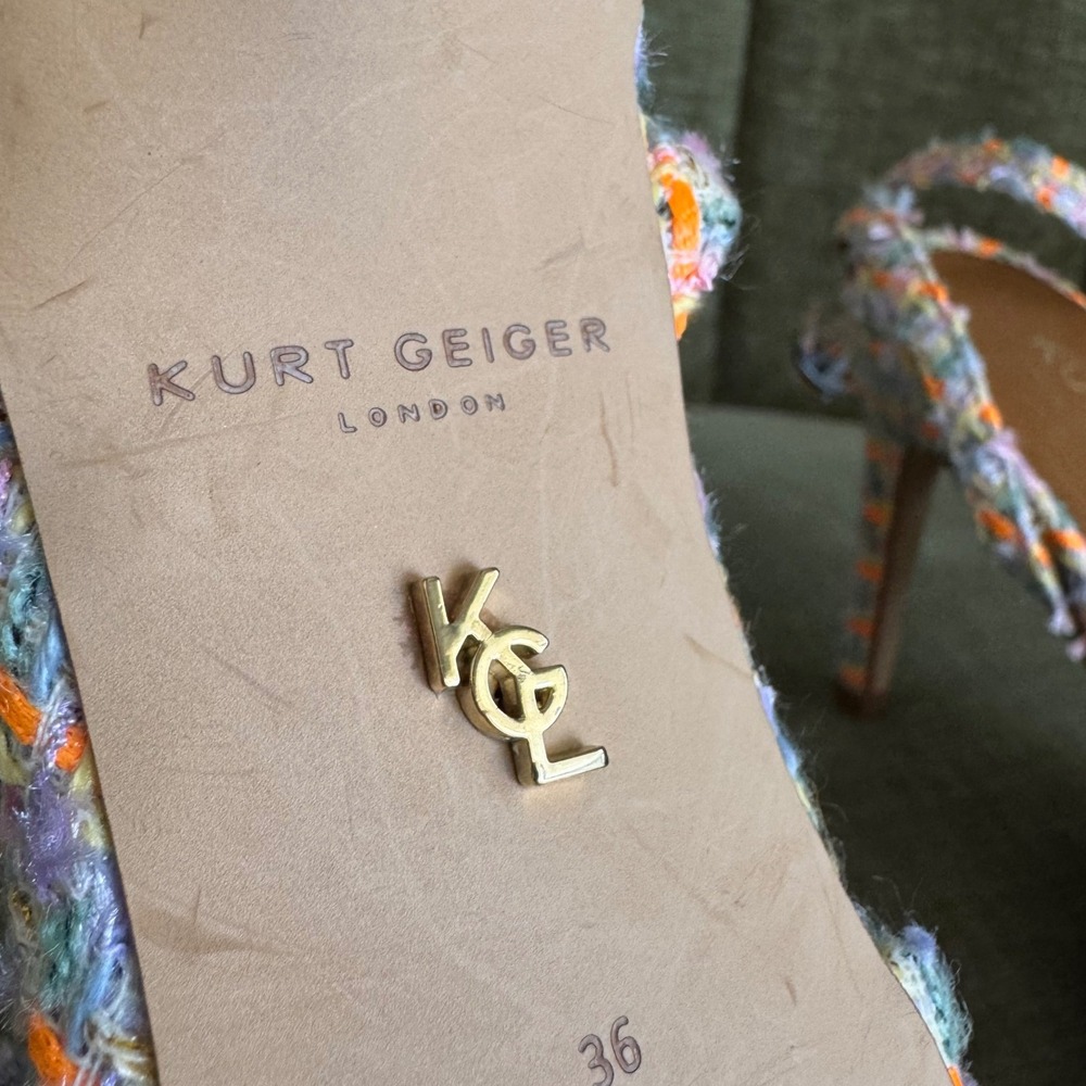 Kurt Geiger Kensington Bow Heels Tweed Crystal Eagle Purple Orange EU36 US6 COA - Picture 5 of 8